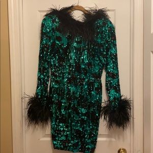 Vintage Black and teal sequins dress